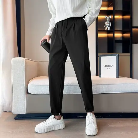 高级感纯色休闲裤九分春秋季束脚裤子男潮流百搭痞帅哈伦运动长裤商品大图