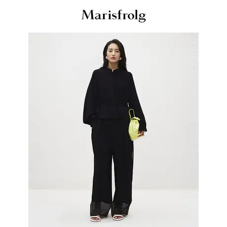 【精简美学】玛丝菲尔春季黑色职业收腰长袖上衣衬衫女图片