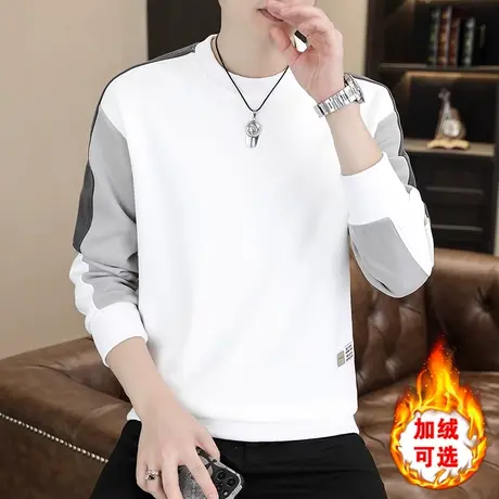 无帽卫衣男秋冬季加绒加厚重磅长袖T恤打底衫宽松春秋百搭上衣服商品大图