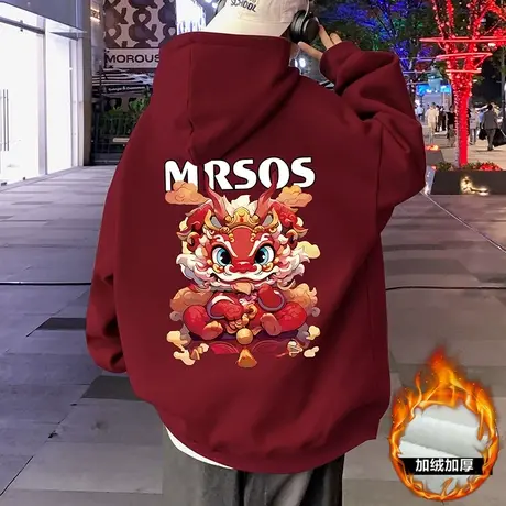 连帽卫衣男国潮vintage潮牌加绒加厚上衣春秋季宽松情侣龙年外套商品大图