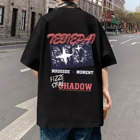 美式复古短袖t恤男夏季高街潮牌2024新款宽松半袖纯棉透气体恤衫商品大图