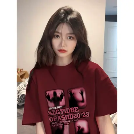 纯棉设计感小众短袖t恤女夏季2023新款港风chic宽松上衣独特别致商品大图