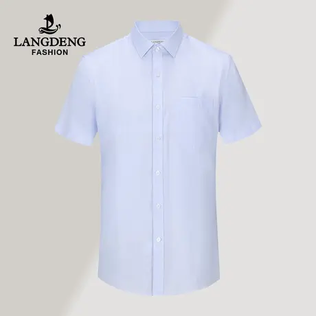 浪登男士夏季蓝色短袖衬衫商务正装通勤口袋工装亲肤透气衬衣男商品大图