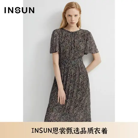 INSUN恩裳夏季复古印花修身轻薄连衣裙图片