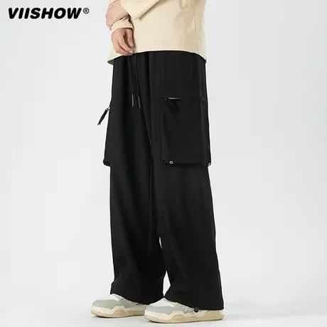 VIISHOW日系复古织带多口袋工装裤男女潮牌宽松阔腿休闲百搭长裤图片