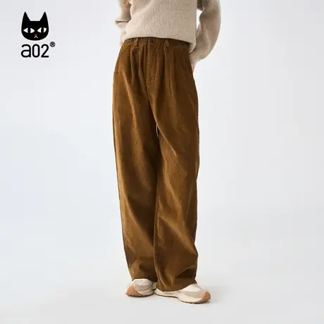 a02非正式学院风女士灯芯绒长裤2023秋冬新款女装裤子宽松休闲裤商品大图