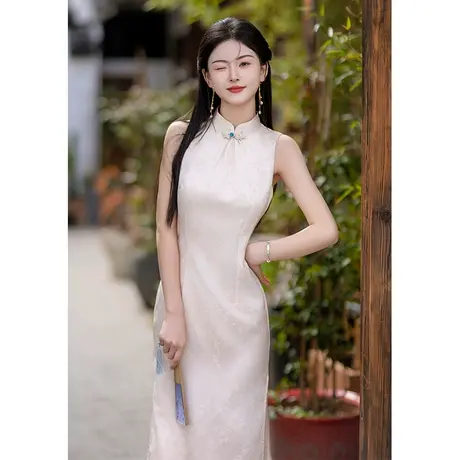 挂脖粉色旗袍夏季新款2024新娘晨袍日常可穿改良新中式年轻款少女商品大图