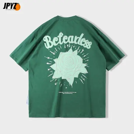 230g重磅纯棉短袖T恤男夏季国潮宽松半袖上衣玫瑰印花体恤衫tee商品大图