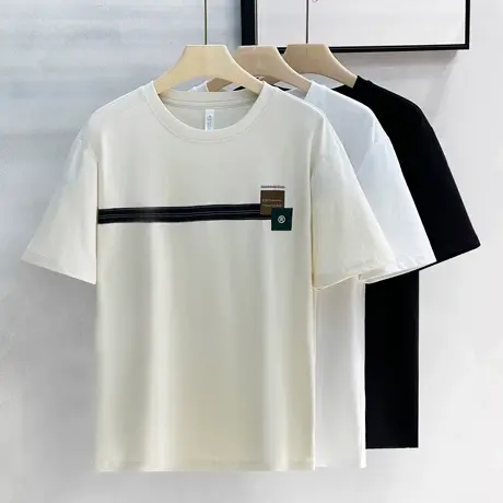 夏季条纹T恤男2024新款痞帅潮流宽松半袖体恤ins潮牌休闲圆领短袖商品大图