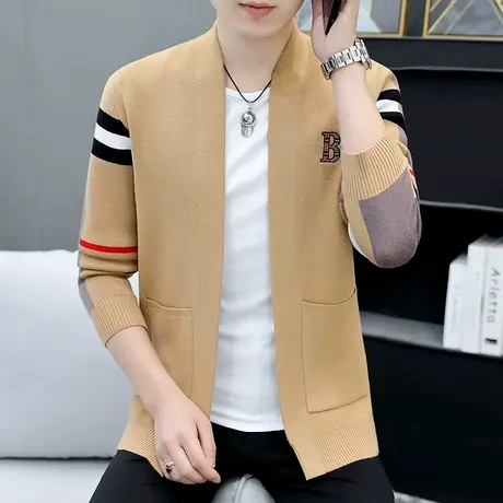 新款开衫外套男士春秋季潮流撞色针织衫韩版修身帅气百搭外穿毛衣商品大图