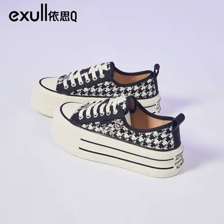 依思q帆布鞋女2024新款春季厚底增高板鞋一脚蹬矮子乐女鞋子春款图片