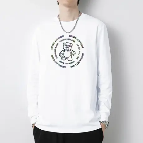 240G重磅纯棉长袖t恤男2023新款潮流宽松内搭打底衫全棉小熊秋衣商品大图