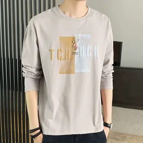 2023春秋季新款潮流长袖t恤男士棉感打底衫体恤男装秋衣宽松卫衣商品大图