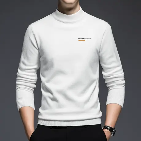 半高领毛衣男秋冬季针织衫毛线衣潮流内搭白色打底衫印花中领毛衫图片