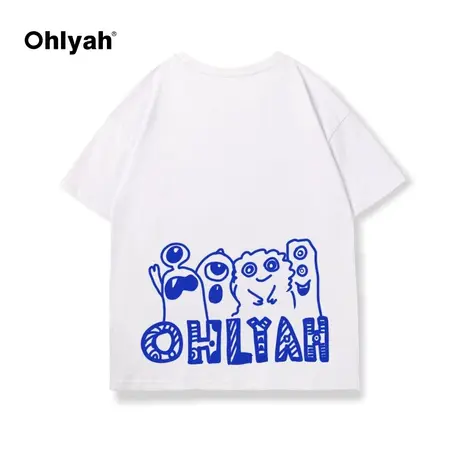 Ohlyah潮牌ins设计感小众t恤女宽松纯棉怪兽家族印花2023夏季半袖商品大图