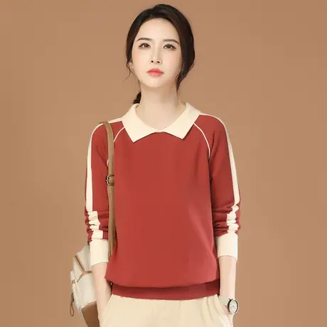 韩潮袭人POLO领撞色拼接长袖针织衫女2023秋新款百搭显瘦套头毛衣图片