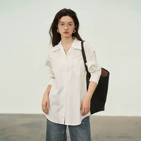 omont蛋挞家 气质长袖衬衫女2023秋季新款小众别致宽松叠穿衬衣商品大图