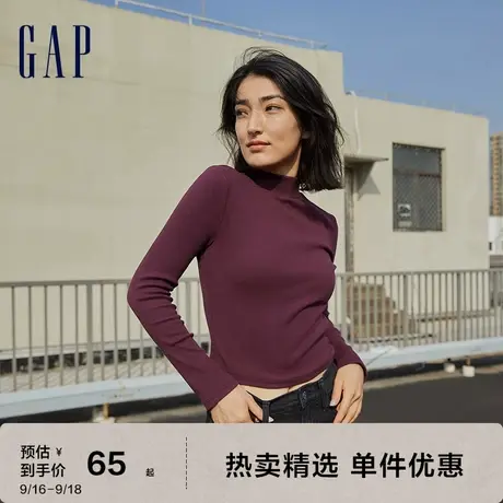 【女友T】Gap女装秋季半高领弹力罗纹针织衫445757短款T恤图片
