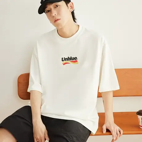 小众潮流纯棉T恤男撞色印花日系潮牌短袖男款夏季设计感重磅体恤商品大图