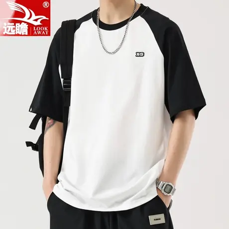 短袖t恤男夏季薄款纯棉拼接圆领上衣服2023新款男士休闲半袖体恤商品大图