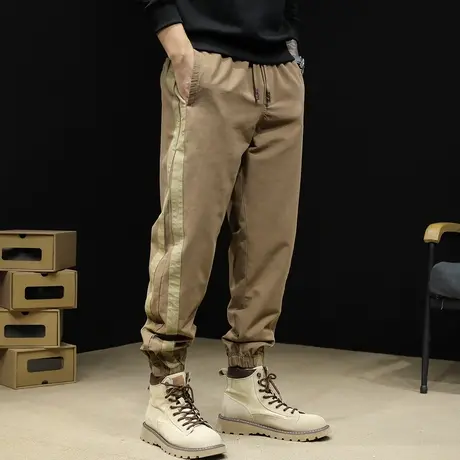 条纹休闲裤男2023新款潮牌束脚宽松大码秋款休闲美式工装裤子男裤商品大图