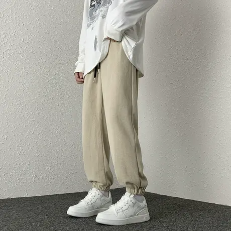 休闲长裤男夏季宽松束脚九分裤子男潮流痞帅男装春秋季灯芯绒卫裤商品大图