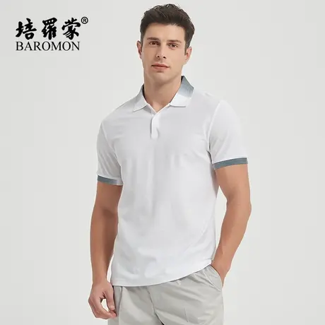 BAROMON/培罗蒙休闲短袖t恤衫男士夏装桑蚕丝时尚商务翻领polo衫商品大图