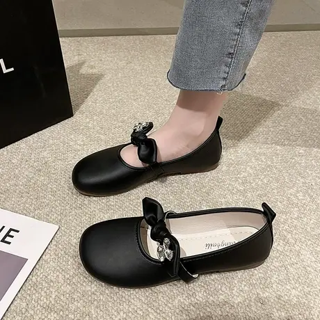 豆豆鞋女夏季2023年新款水钻蝴蝶结平底单鞋复古小众ins奶奶鞋潮商品大图