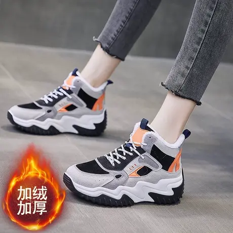 高帮运动鞋女加绒学生棉鞋ins潮酷2022新款冬季厚底老爹鞋女百搭商品大图