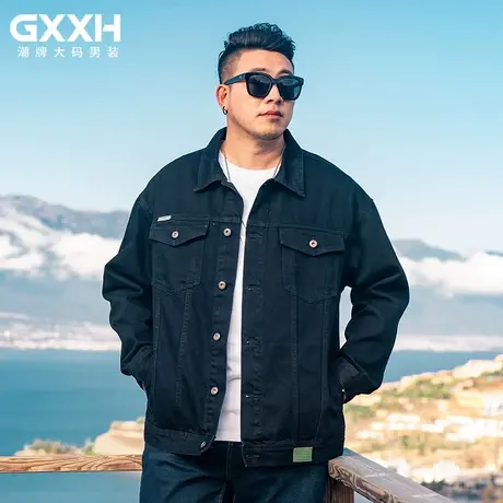 GxxH大码男装美式牛仔外套男士春季新款工装夹克潮牌宽松休闲上衣图片