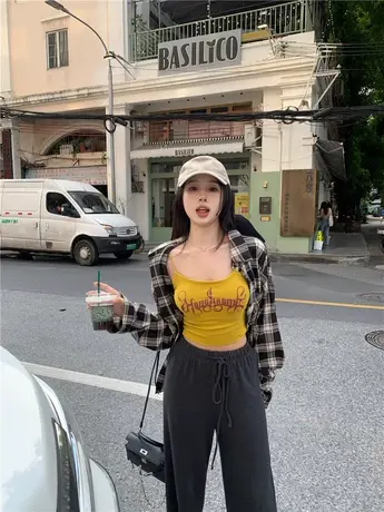 带胸垫黄色小吊带背心女装夏季美式辣妹性感内搭外穿短款甜辣上衣商品大图