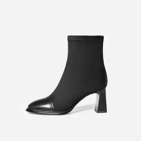 Nine West/玖熙2023年冬季新款时装靴女拼接圆头高跟短筒靴瘦瘦靴图片