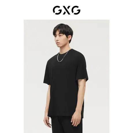 GXG男装 商场同款黑色微阔基础百搭圆领短袖T恤 22年冬季新品商品大图