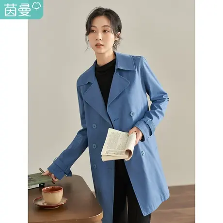 【商场同款】茵曼2023春女装新款田园翻领双排扣宽松长袖风衣外套图片
