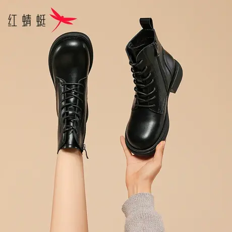 卓诗尼复古厚底马丁靴女2023新款秋冬季显瘦短筒靴黑色英伦风短靴商品大图