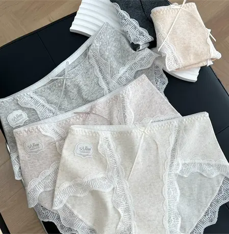 3条全棉中腰内裤女日系少女甜美蕾丝边舒适A类婴儿棉5A抑菌裆短裤图片