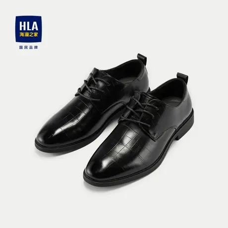 HLA/海澜之家质感牛皮正装皮鞋2023新款经典圆头抽绳系带压花鞋子图片