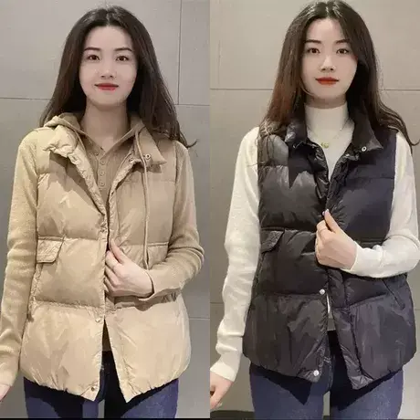 2023年秋冬新款简约风纯色立领羽绒棉马甲女宽松显瘦马夹背心商品大图