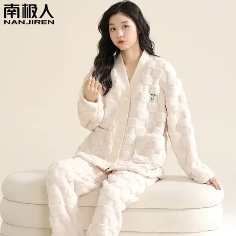 南极人珊瑚绒睡衣女冬季加绒加厚套装2023新款法兰绒可外穿家居服图片