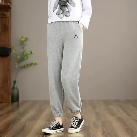 dza 女士休闲裤纯棉运动裤2022初秋季新款宽松阔腿裤百搭哈伦裤子图片