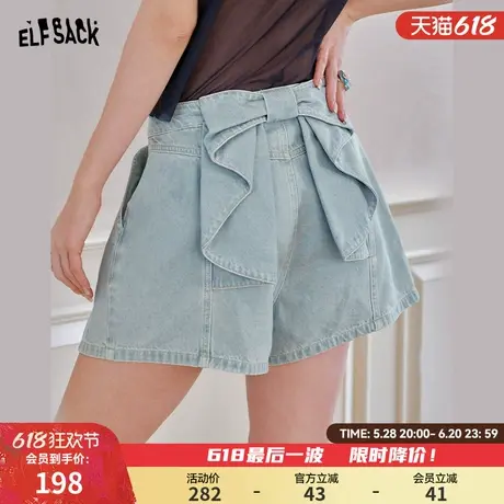 妖精的口袋蝴蝶结浅色高腰牛仔短裤女2025年夏季新款宽松直筒裤子图片