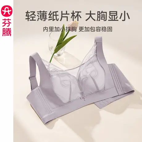 芬腾新款女士内衣大胸显小无钢圈性感文胸薄款透气上托收副乳胸罩图片