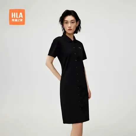 HLA/海澜之家休闲POLO裙2025春夏新翻领黑色透气贴布小标裙子女装商品大图