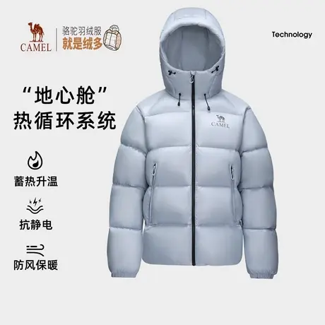 骆驼女装长面包羽绒服男女同款防风防水蓄热保暖抗静电鸭绒外套男商品大图