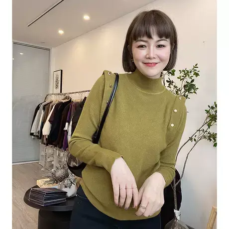 欧货柔软半高领毛针织衫女2023年冬季新款修身长袖软糯打底上衣潮商品大图