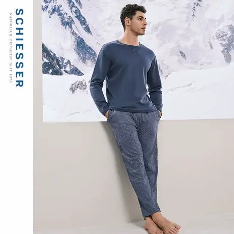 SCHIESSER舒雅男士纯棉软糯亲肤圆领套头双面布睡衣家居服套装图片
