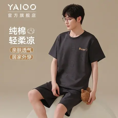 雅鹿100%纯棉男款睡衣可外穿家居服短袖短裤套装2025年春夏季新款商品大图