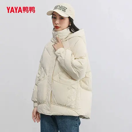 鸭鸭羽绒服女2024冬季新品短款连帽时尚百搭保暖加厚面包服外套C商品大图