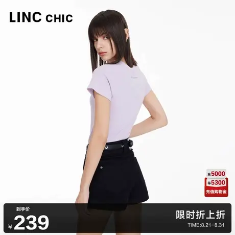 LINCCHIC金羽杰短裤做旧洗水中腰纯色牛仔短裤女夏S242DS302Y商品大图