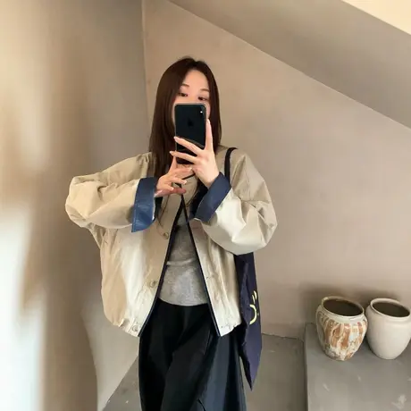 包边撞色拼接夹克外套女2025秋季新款简约气质宽松百搭短款上衣图片